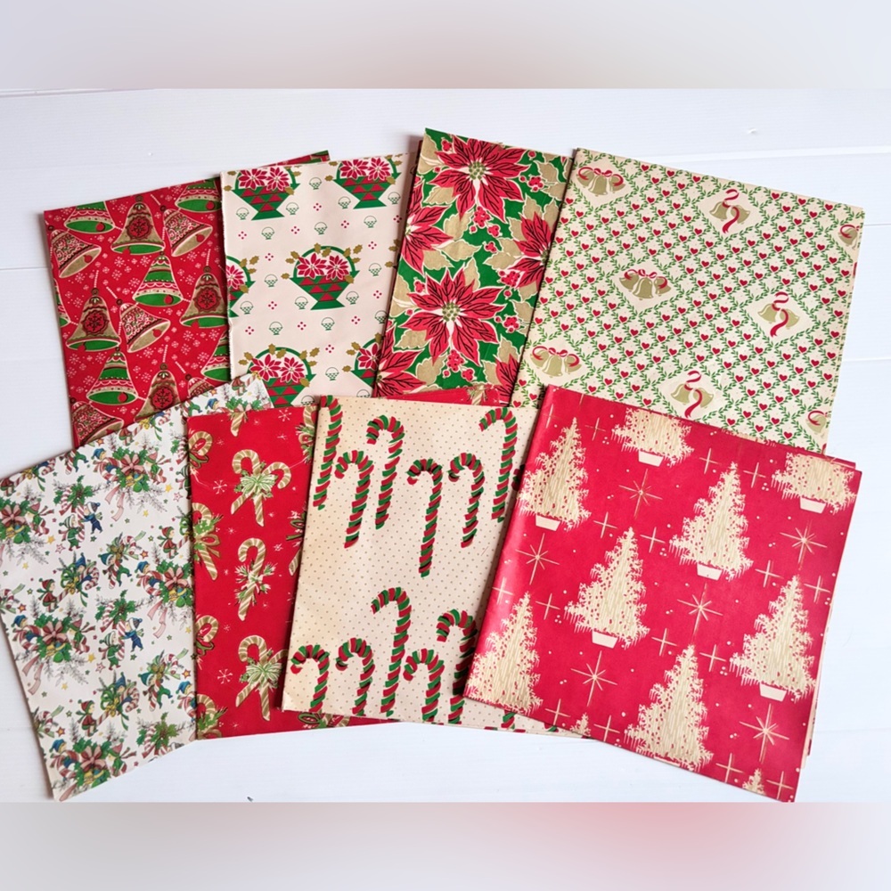 Vintage Christmas Holiday Gift Wrap Bundle 8 Sheets